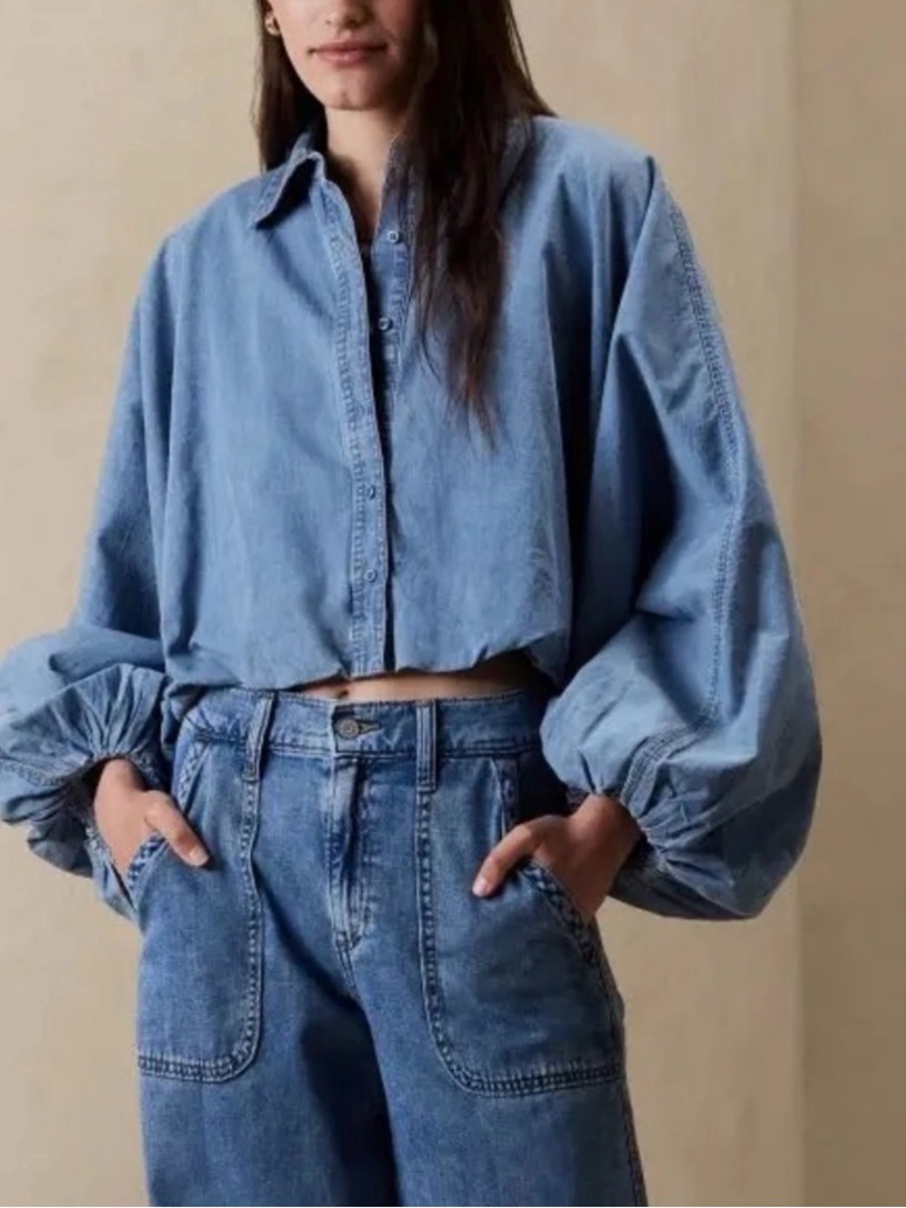 Banana Republic Cropped Denim Shirt Small